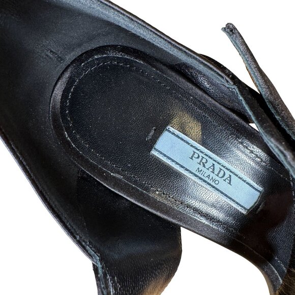 Prada Authentic Black Satin Embellished Gold Ball Mary Jane Heels Shoes Size 38 - Picture 13 of 14